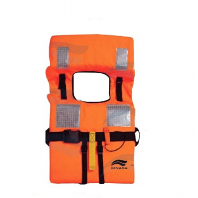 Colete salva-vidas laranja com reflexivos e fivelas pretas