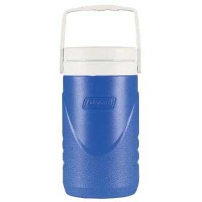 Garrafa térmica azul com tampa e pega brancas