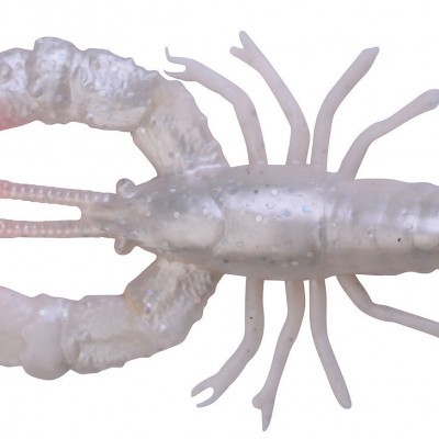 Isca artificial de lagostim cinzenta com pontas vermelhas sobre fundo branco