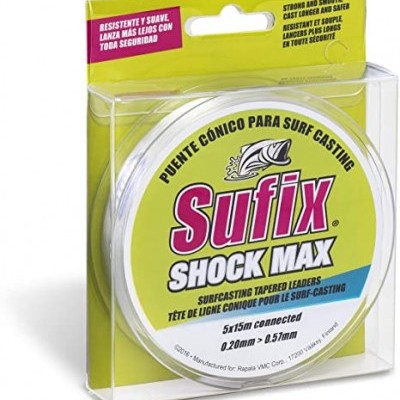 Embalagem de linha de pesca Sufix Shock Max para surf casting com texto em várias línguas