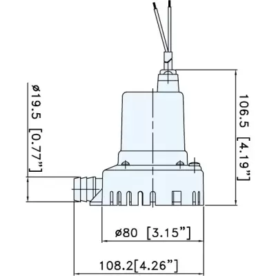 desenho técnico de bomba submersível com medidas