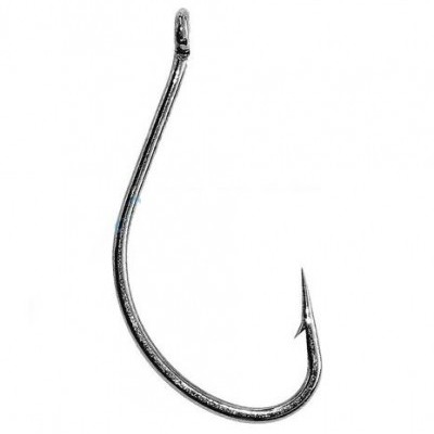 Gancho de pesca metálico prateado em fundo branco