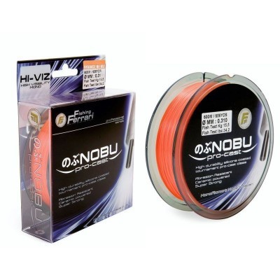 Linha de pesca Nobu Pro-Cast Fishing Ferrari laranja com embalagem preta e roxa