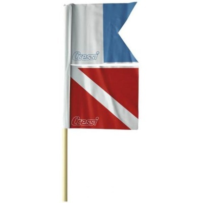 Pequena bandeira de tecido bicolor com logótipo Cressi e haste de madeira