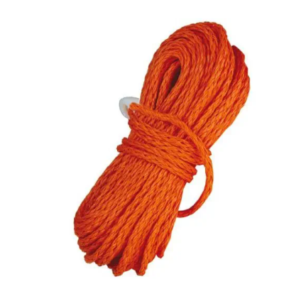 Rolo de corda sintética laranja trançada com fita branca