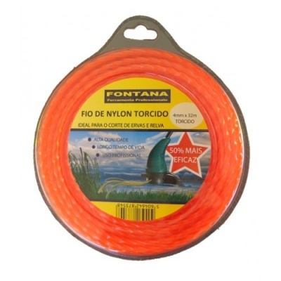 Rolo de fio de nylon torcido laranja, embalagem plástica com etiqueta FONTANA