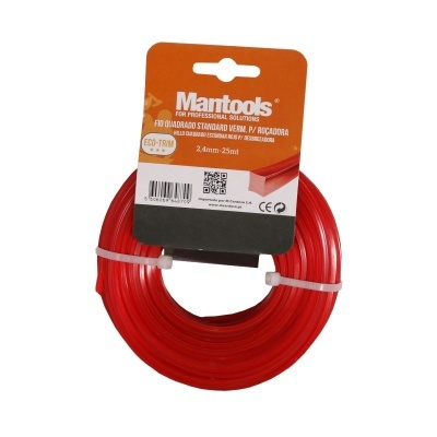 Fio quadrado vermelho para roçadora Mantools com etiqueta laranja