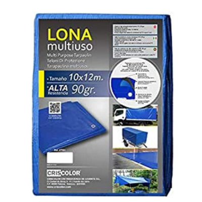 Lona azul multiuso CRISCOLOR em embalagem com imagens e texto