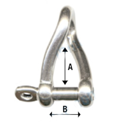 Fecho metálico prateado com dimensões A e B indicadas