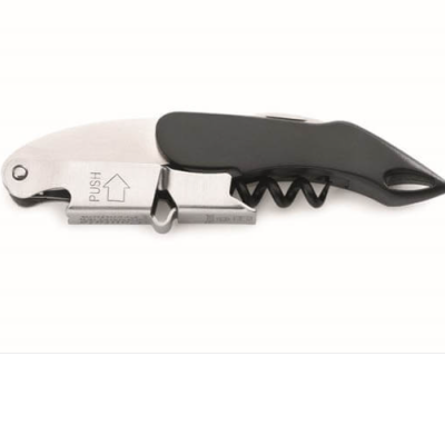 Saca-rolhas multifunções preto e prata com alavanca e espiral