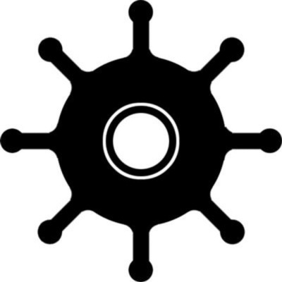 Ícone preto de roda de leme num fundo branco