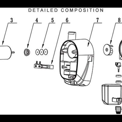 Diagrama técnico de composição detalhada de um dispositivo com 15 peças numeradas