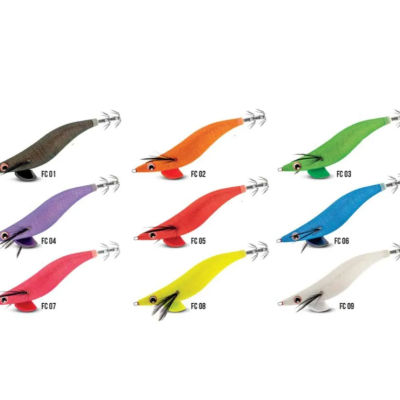 Conjunto de nove iscos de pesca para chocos coloridos