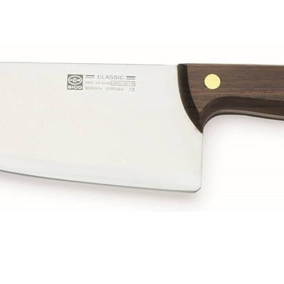 Faca de cozinha com lâmina larga e cabo de madeira castanho escuro