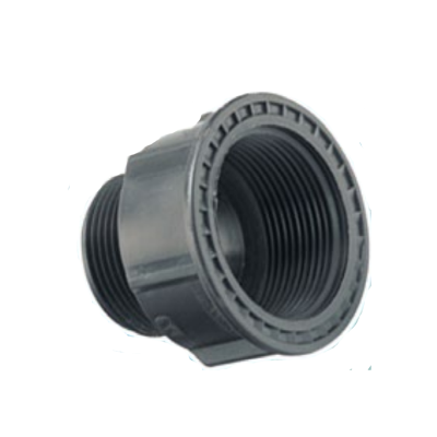 Adaptador de plástico preto com roscas para tubos