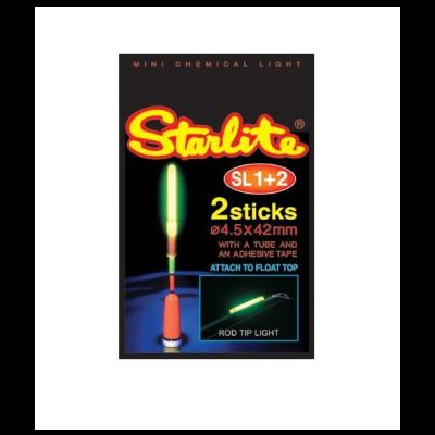 Embalagem preta com bastão químico luminoso verde e base laranja para cana de pesca