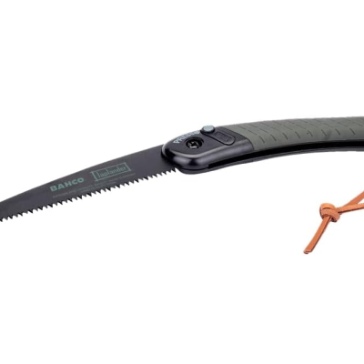 Serrote com lâmina preta e cabo cinza escuro com alça laranja