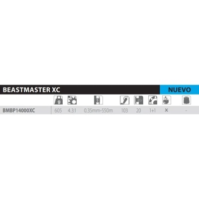 Especificações do produto BEASTMASTER XC com várias medidas técnicas e texto NUEVO