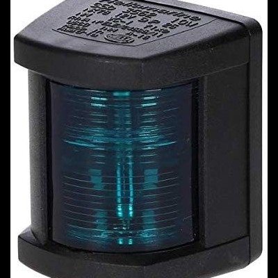 Dispositivo de iluminação preto com lente azul translúcida