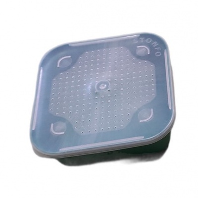 Tampa de plástico transparente quadrada com textura e inscrição