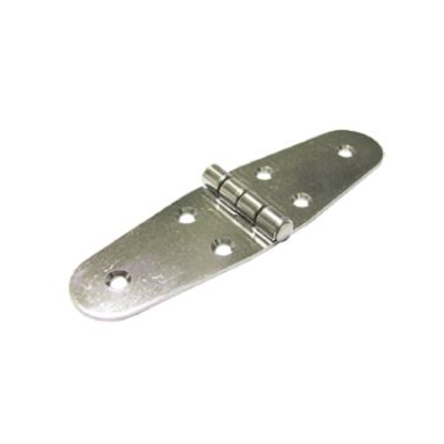 Dobradiça metálica prateada com seis furos para parafusos
