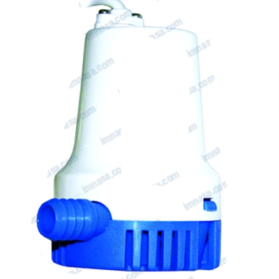 Bomba submersível branca e azul com saída lateral