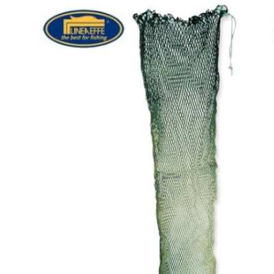 Rede de pesca de malha fina verde com cordão e logotipo Lineaeffe