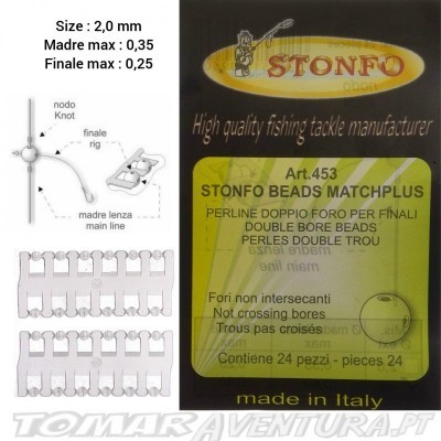 Embalagem de contas de pesca STONFO BEADS MATCHPLUS em várias línguas com esquema de uso