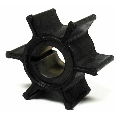 Impulsor de bomba preto em borracha com núcleo metálico e seis abas largas