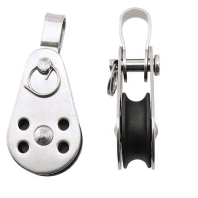 Conjunto de duas roldanas metálicas com roda preta