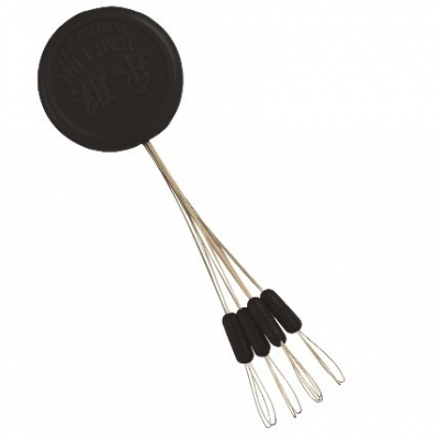 Conjunto de 5 laços metálicos pretos ligados a base redonda preta