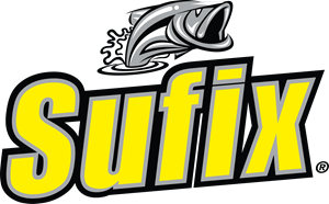 Logótipo Sufix com texto amarelo e peixe estilizado preto e branco