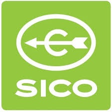 Logótipo branco da SICO num fundo verde