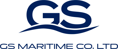 Logótipo azul de GS MARITIME CO. LTD com linha azul ondulada