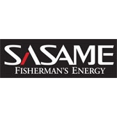 Logótipo SASAME Fisherman's Energy em preto com letras brancas e vermelho