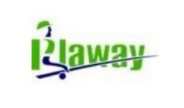 Logotipo verde e azul com texto e carrinho de compras estilizado