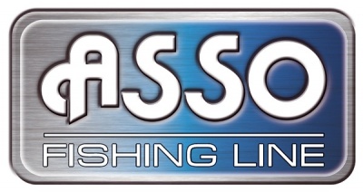 Logótipo ASSO com texto FISHING LINE em fundo azul e borda metálica