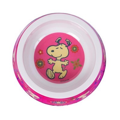 Taça para animais com desenho do Snoopy e flores cor de rosa
