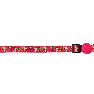 Correia rosa com padrão colorido e fecho metálico para animal de estimação