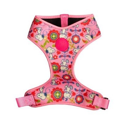 Peitoral para animal de estimação cor-de-rosa com padrão de flores coloridas