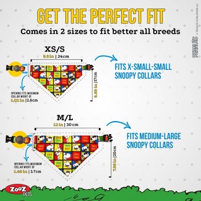 Duas bandanas coloridas para cães com padrão Snoopy, tamanho XS/S e M/L.