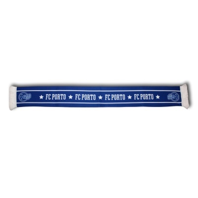 Cachecol azul e branco com texto FC PORTO e emblema do clube