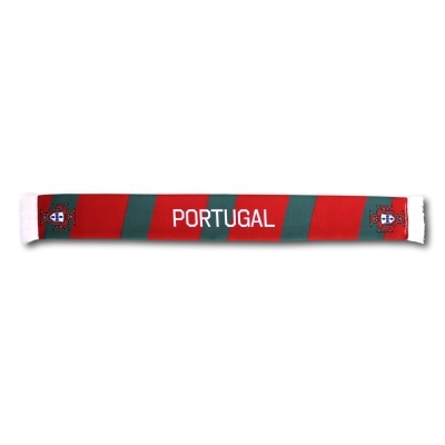 Cachecol vermelho e verde com texto PORTUGAL e dois escudos