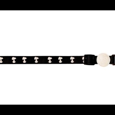 Pulseira preta para relógio com padrão branco de cogumelos e fecho metálico