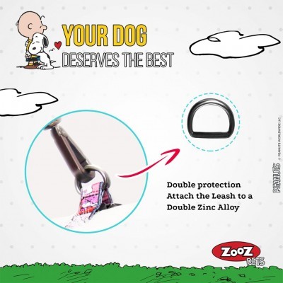 Gancho de peitoral para cão com proteção dupla e argola em D, texto promocional e logo ZooZ PETS
