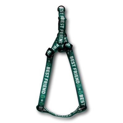 Peitoral para cão em tecido verde com texto BEST FRIEND em branco
