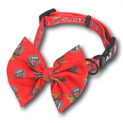 Colar para cão vermelho com laço e emblemas do SL Benfica