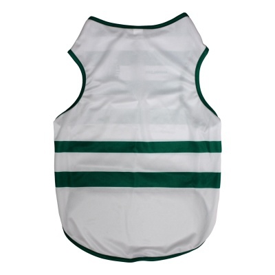 Camisola desportiva branca com riscas verdes para cão