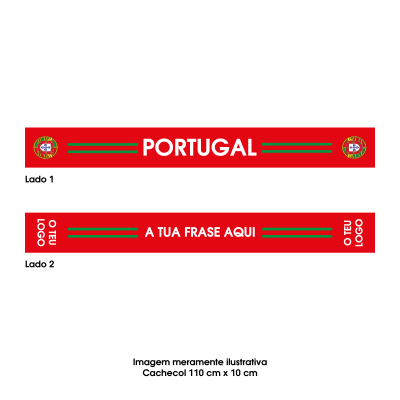 Cachecol vermelho com texto e brasão de Portugal