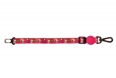 Correia rosa com padrão colorido e fecho metálico para animal de estimação